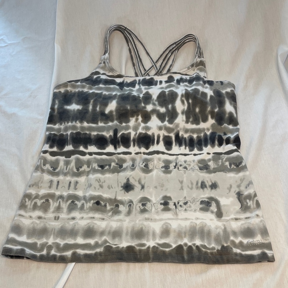 Calvin Klein Black and Gray Tie-Dye Tank Top